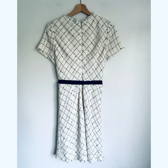 Rebecca Taylor Madison Tweed Check Belted Dress in Cream and Black - Picture 4 of 6